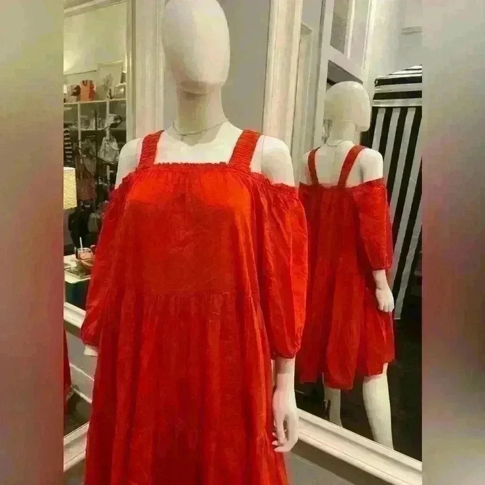 H&M | US 6 | Burnt Orange Off Shoulder Bohemian Dress, Knee Length